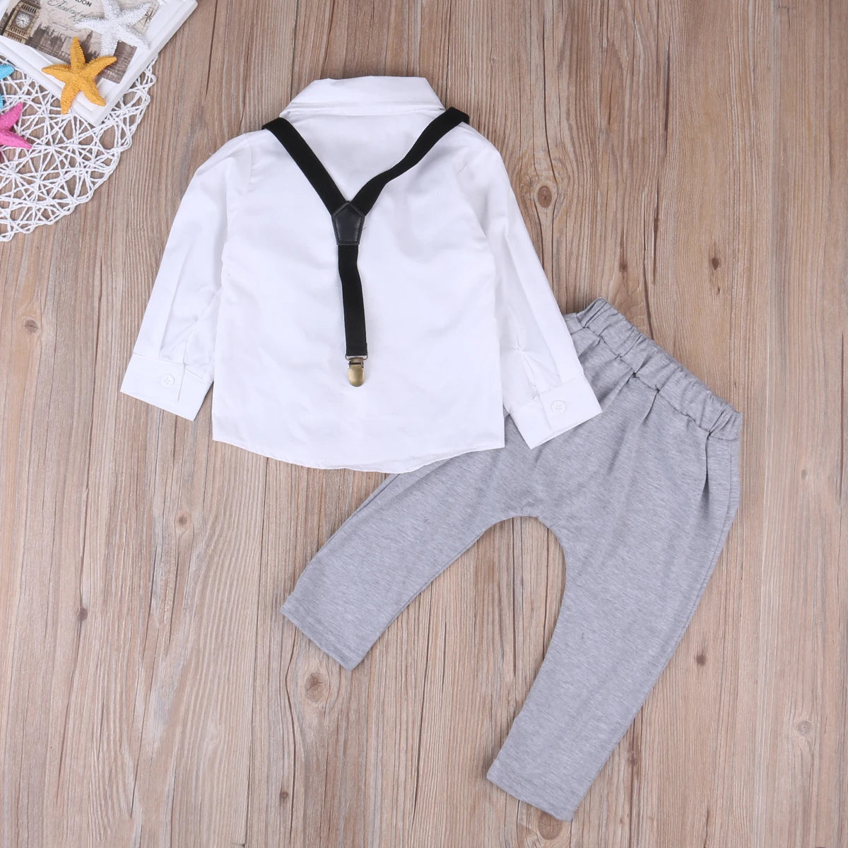 Newborn Infant Baby Boys Long Sleeve Bow-Tie Set Shirt Tops +Suspender Pants Outfit 