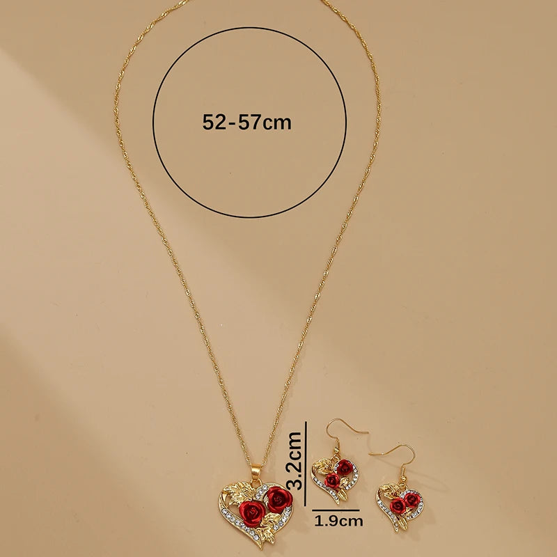 Creative Love Rose Heart Pendant Necklace for Women Exquisite Zircon Forever Necklace Romantic Valentine's Day Jewelry
