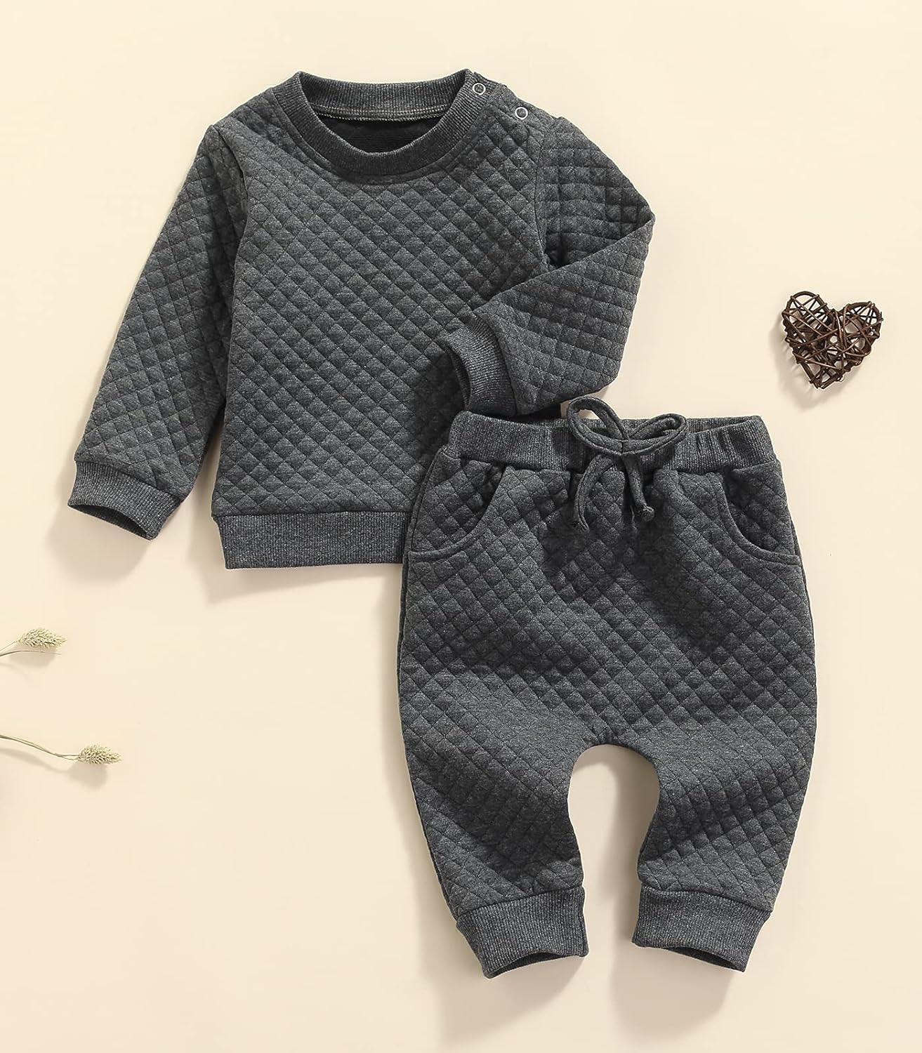 Newborn Baby Girl  Solid Outfit Long Sleeve Warm Pullover Pant Set (18-24 months)