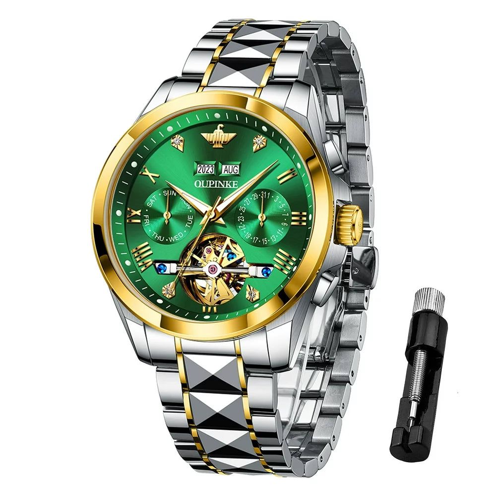 Luxury Diamond Skeleton Automatic Men's Watch with Tungsten Steel Band and Sapphire