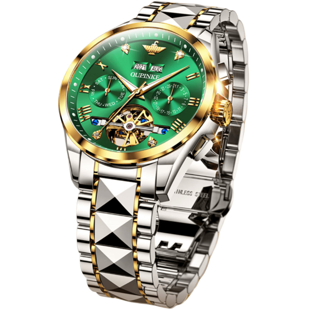 Luxury Diamond Skeleton Automatic Men's Watch with Tungsten Steel Band and Sapphire