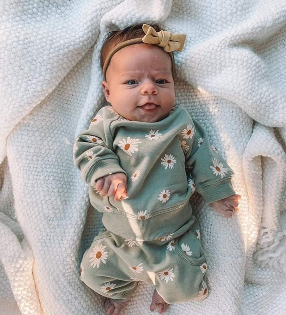 Newborn Infant Baby Girl Long Sleeve Sweatshirt Set (0-6 months)