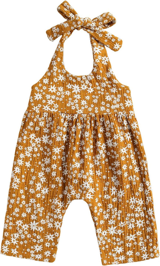 Infant Summer Clothes: Professional Daisy Print Halter Romper Set with Bodysuit, Headband, and Floral Jumpsuit for Baby Girls