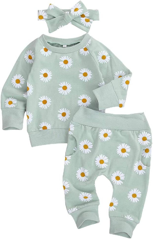 Newborn Infant Baby Girl Long Sleeve Sweatshirt Set (0-6 months)