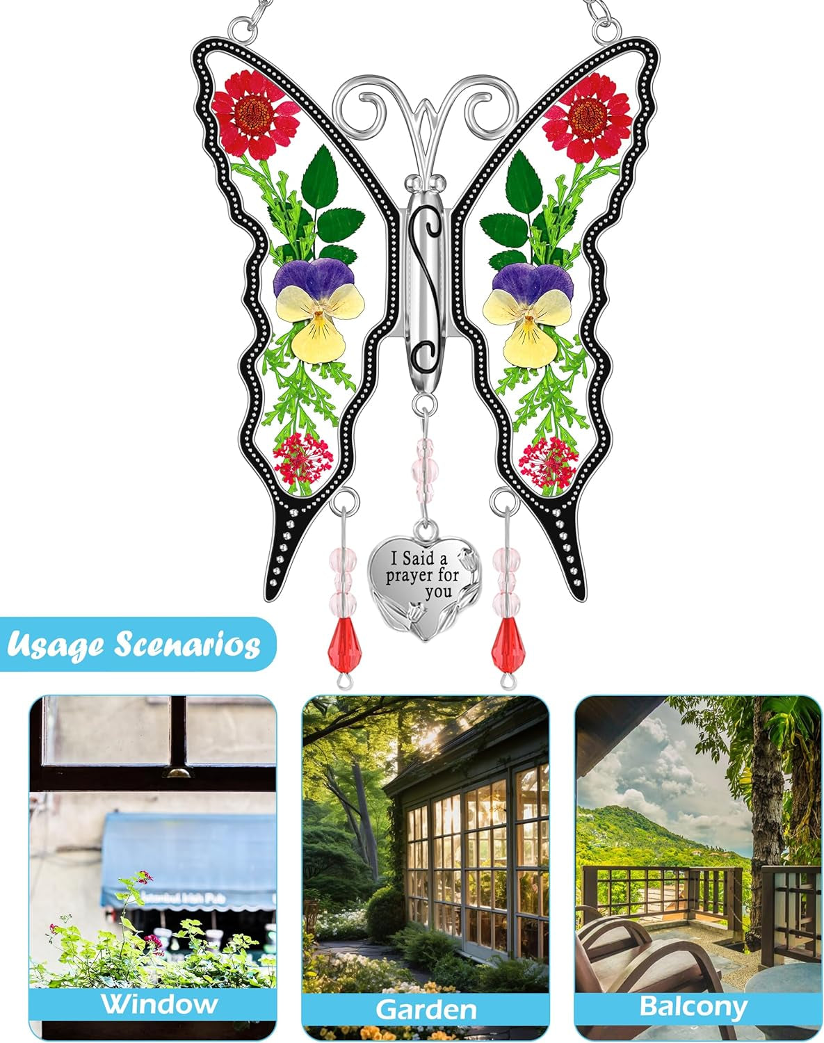 Butterfly Suncatcher I Said a Prayer for You Stained Glass Butterfly Suncatchers Hanging for Window Wind Chime Car Charms Gifts for Friend Mother`S Day Birthday Christmas Thanksgiving