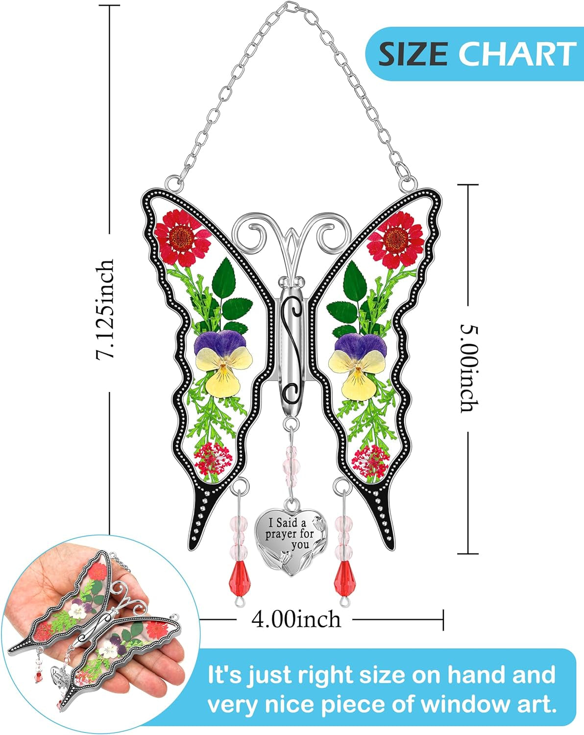 Butterfly Suncatcher I Said a Prayer for You Stained Glass Butterfly Suncatchers Hanging for Window Wind Chime Car Charms Gifts for Friend Mother`S Day Birthday Christmas Thanksgiving