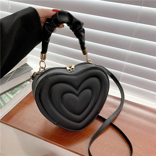 "Designer Love Heart Shoulder Bag: Stylish Small Handbag with Crossbody Strap for Women, Crafted in Solid PU Leather"