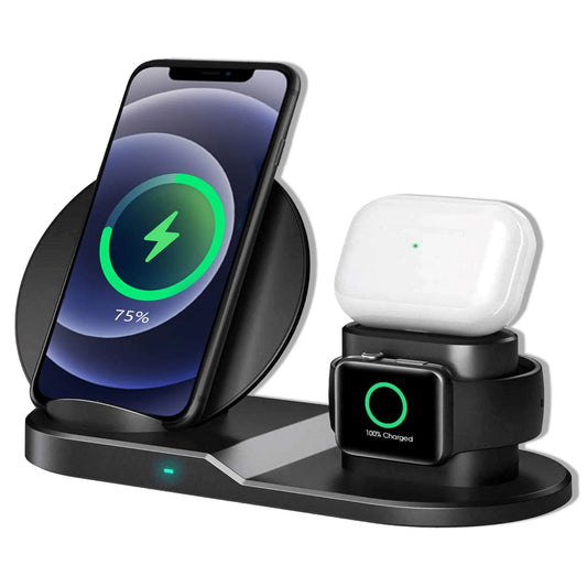 "5 Core 3-in-1 Wireless Charging Station with Dual Coil for Samsung, iPhone, Apple Watch, and AirPods - Fast Qi Wireless Charger Stand - Model WCR 3"