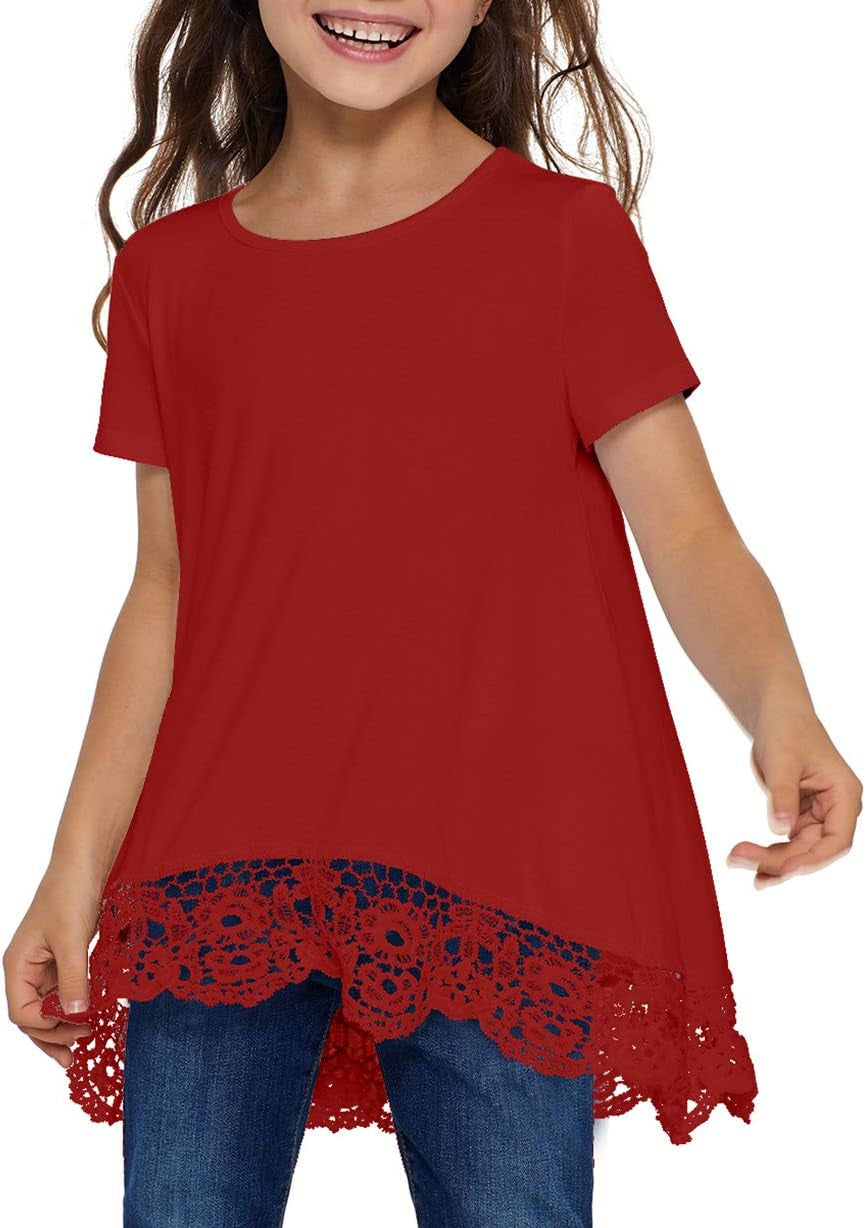 Girls Casual Tunic Tops Short Sleeve Loose Soft Blouse T-Shirt for 4-13 Years