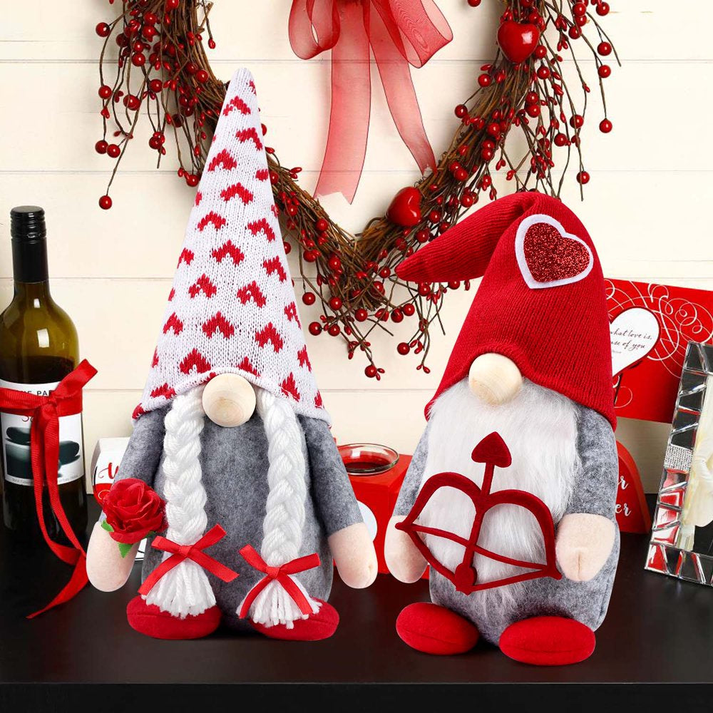 Valentines Day Decor 2Pcs Valentine Gnomes Plush Valentines Day Decoration Valentines Home Table Decor Scandinavian Tomte Elf Gnomes Ornaments Sweet Valentines Day Gifts for Him Her