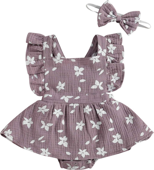 Infant Summer Clothes: Baby Girls Floral Jumpsuit with Ruffled Bodysuit, Fly Sleeve Romper, and Headband