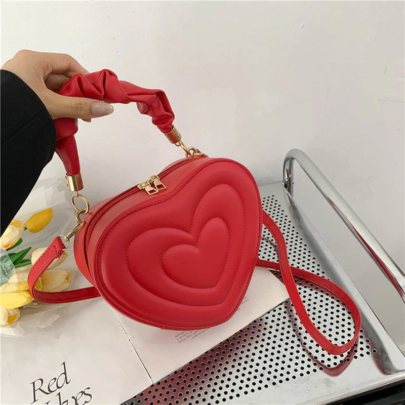 "Designer Love Heart Shoulder Bag: Stylish Small Handbag with Crossbody Strap for Women, Crafted in Solid PU Leather"