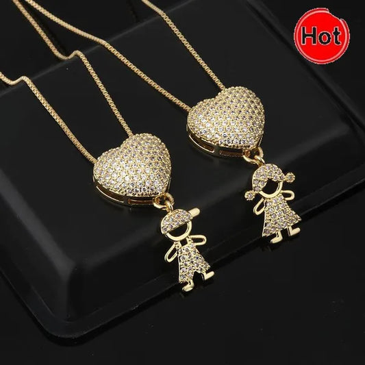 Creative Zirconia Boy and Girl Pendant Necklace Love Couple Necklace for Valentine'S Day Gift